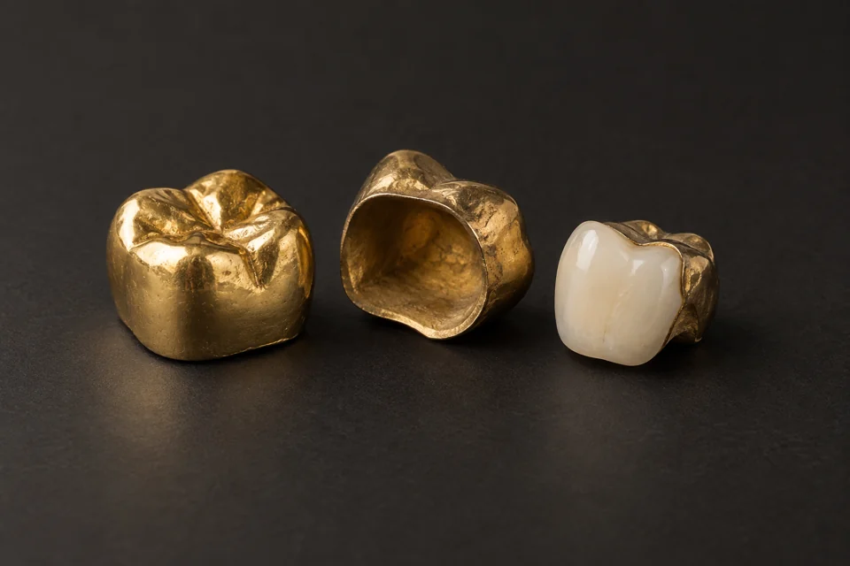 Zahngoldkronen, teilweise mit Keramik