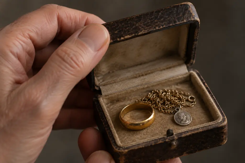 Geerbter Schmuck in einer geöffneten Schatulle